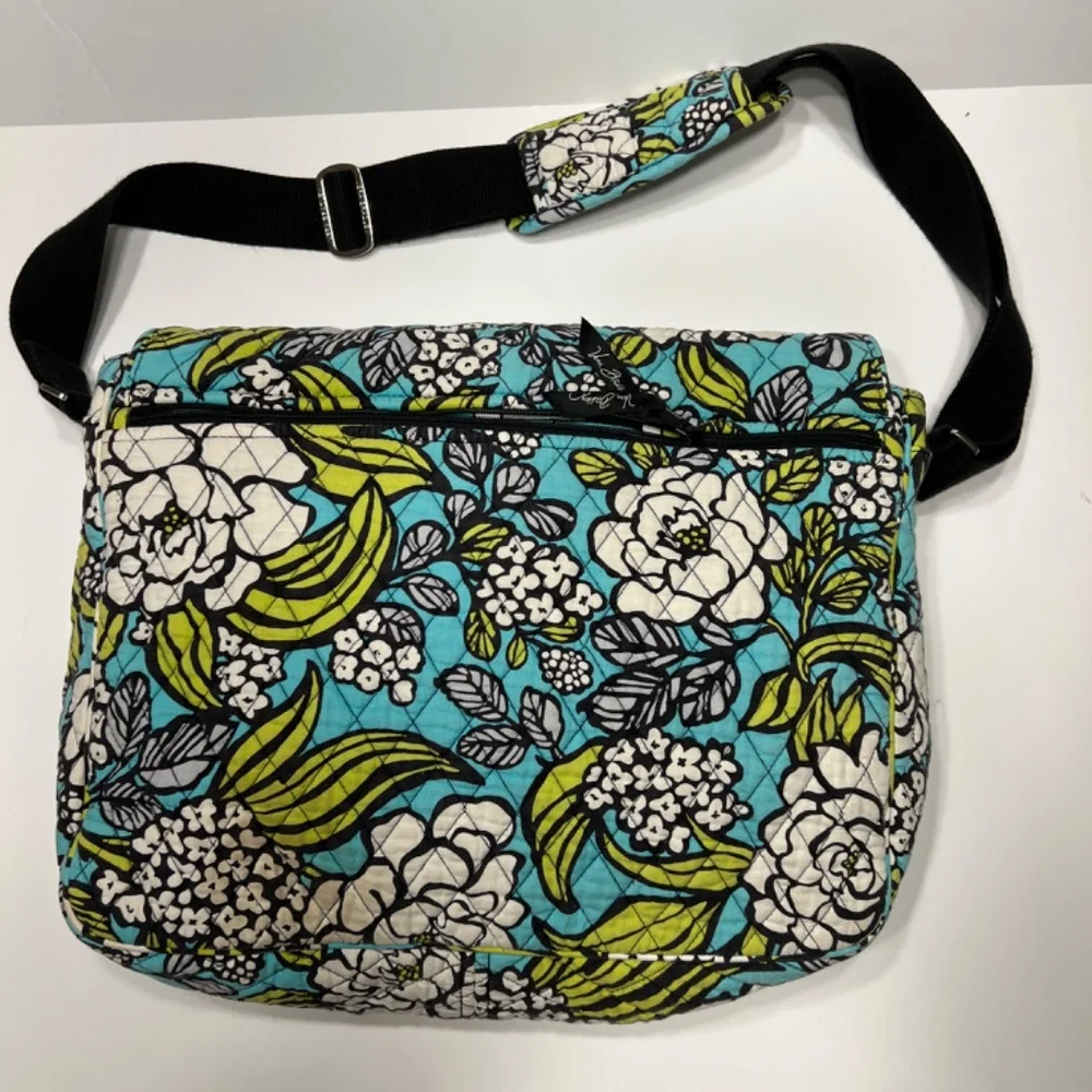 Vera Bradley Island Floral Messenger Bag Crossbody Shoulder Tote Teal/Wh…
